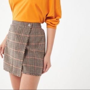 URBAN PLAID BROWN TAN ORANGE MINI WRAP SKIRT